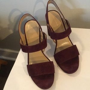 Suede Leather Heeled Shoes, Striped 👡,size-8.5, Purple/Burgundy, block heels 👠